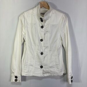 🧮 Prana white denim, stand-up collar jacket